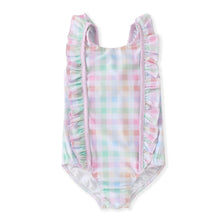 Load image into Gallery viewer, Pastel Gingham Ruffle Shoulder Swimsuit by Swoon Kids
