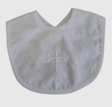 Load image into Gallery viewer, White Embroidered Cross Christening Bib (Flat Edge)
