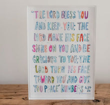 Load image into Gallery viewer, Numbers 6:24-26 “The Lord Bless You and Keep You” Acrylic Block (More Pinks) by Chelsea McShane Art

