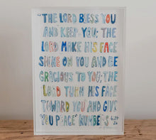 Load image into Gallery viewer, Numbers 6:24-26 “The Lord Bless You and Keep You” Acrylic Block (More Blues) by Chelsea McShane Art
