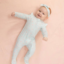 Load image into Gallery viewer, Tiny Cherry Stripe 2 Way Ruffle Sleeve Zipper Footie by Angel Dear
