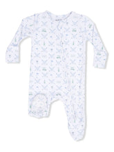 Load image into Gallery viewer, Golf Trellis Blue 2 Way Zipper Footie by Angel Dear
