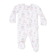 Load image into Gallery viewer, Carousel with Bows 2 Way Ruffle Back Zipper Footie by Angel Dear
