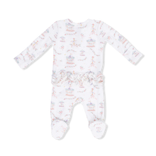 Load image into Gallery viewer, Carousel with Bows 2 Way Ruffle Back Zipper Footie by Angel Dear
