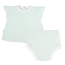 Load image into Gallery viewer, Mint w/ Pink Trim 2 PC Flutter Sleeve Diaper Set by Paty
