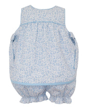 Load image into Gallery viewer, Light Blue Floral Apron Bow Bloomer Set by Petit Bebe

