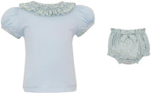 Load image into Gallery viewer, Light Blue Floral Smocked Collar Bloomer Set by Petit Bebe
