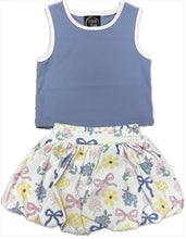 Load image into Gallery viewer, Purple Petals and Bows Bubble Skort Set by Emma Jean
