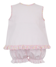 Load image into Gallery viewer, Pink Knit Gingham Bloomer Set w/ Multi Flower Knit Print by Petit Bebe
