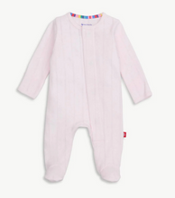 Load image into Gallery viewer, Love Lines Pink Organic Cotton Magnetic Pointelle Footie by Magneitc Me
