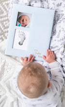 Load image into Gallery viewer, Blue Seersucker Baby Book with Ink Pad
